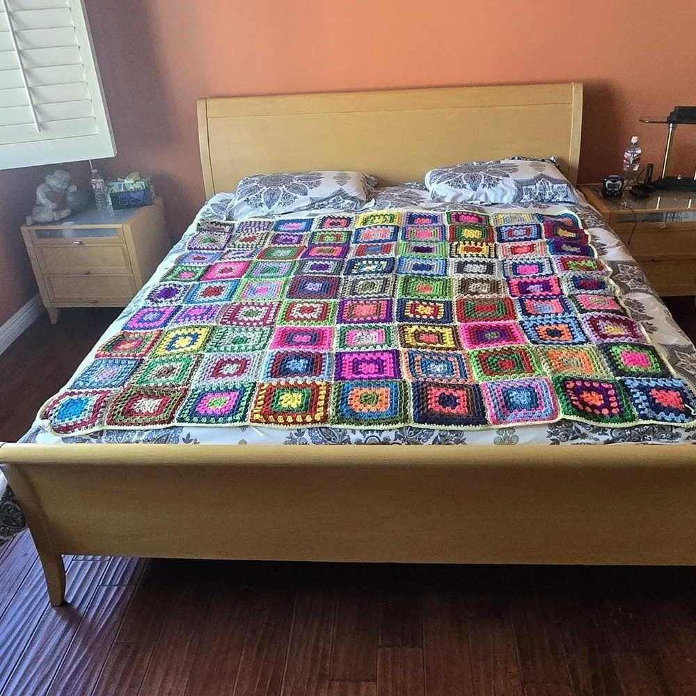 Handmade granny square afghan crochet multi color blanket‎ cottagecore Farmhouse